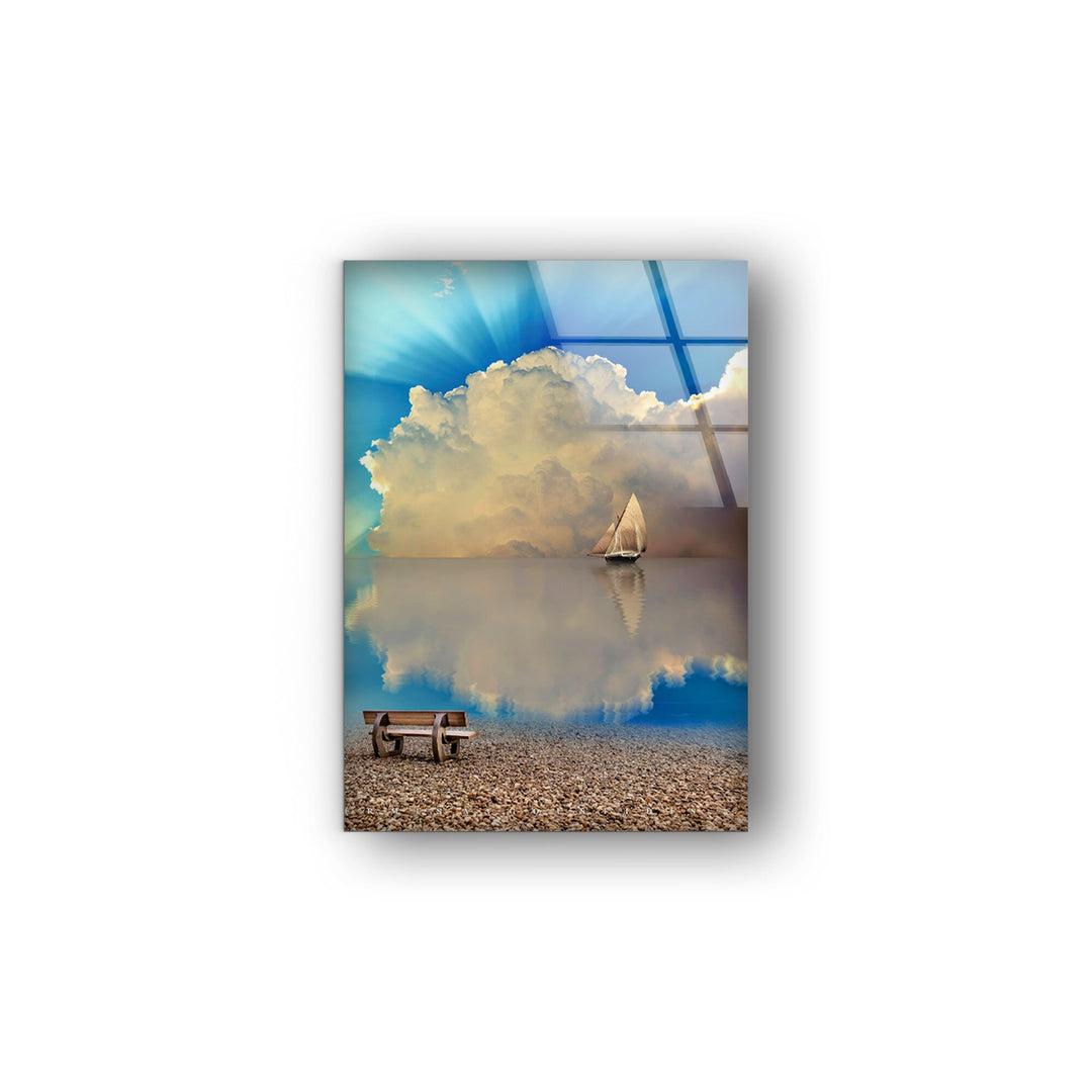 Sailboat Clouds Sea Glass Wall Art Glass Printing Wall Art, Print photos on glass