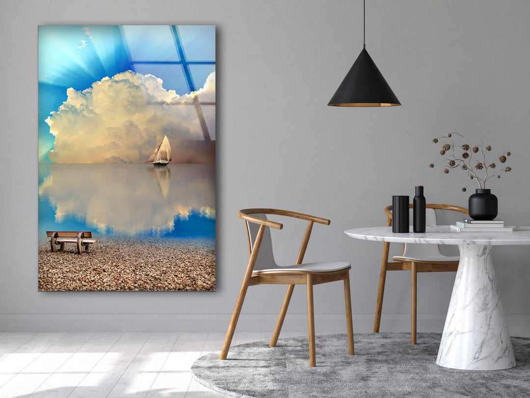 Sailboat Clouds Sea Glass Wall Art glass photo prints, glass picture prints