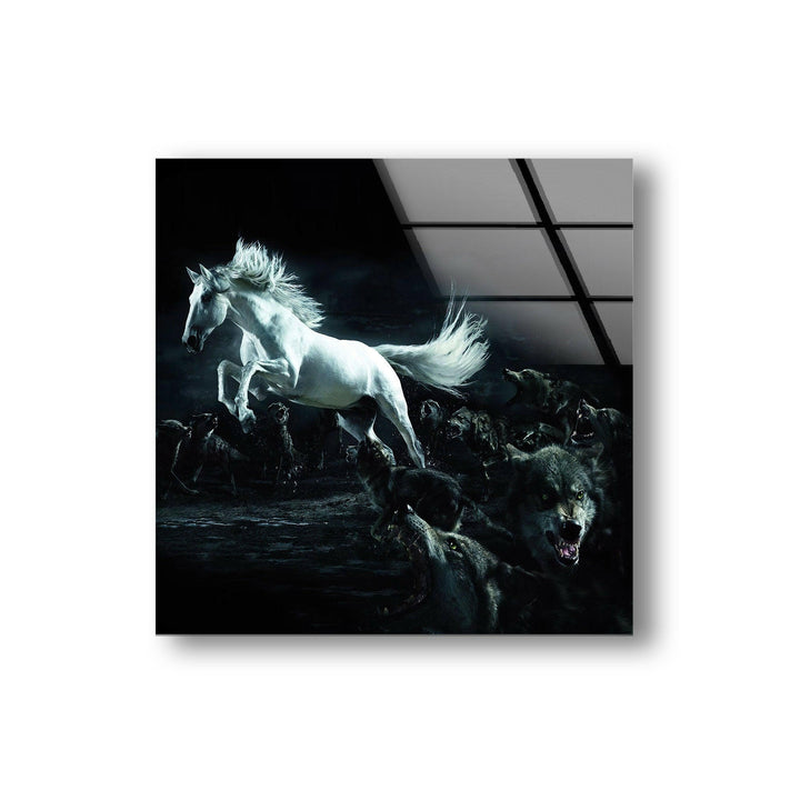 Wolf And Horse Glass Wall Art print picture on glass, Tempered Glass Wall Art