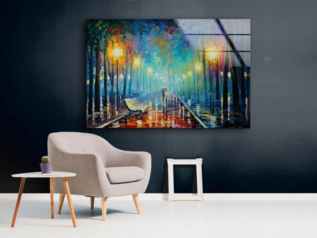 Misty Night Park Glass Wall Art picture on glass wall art, photos printed on glass