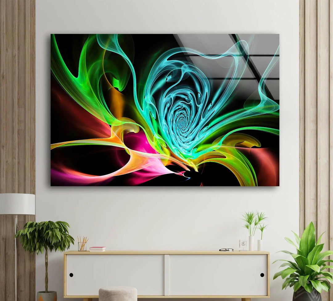 Colorful Abstract Fractal Neon Glass Wall Art custom glass pictures, glass art prints