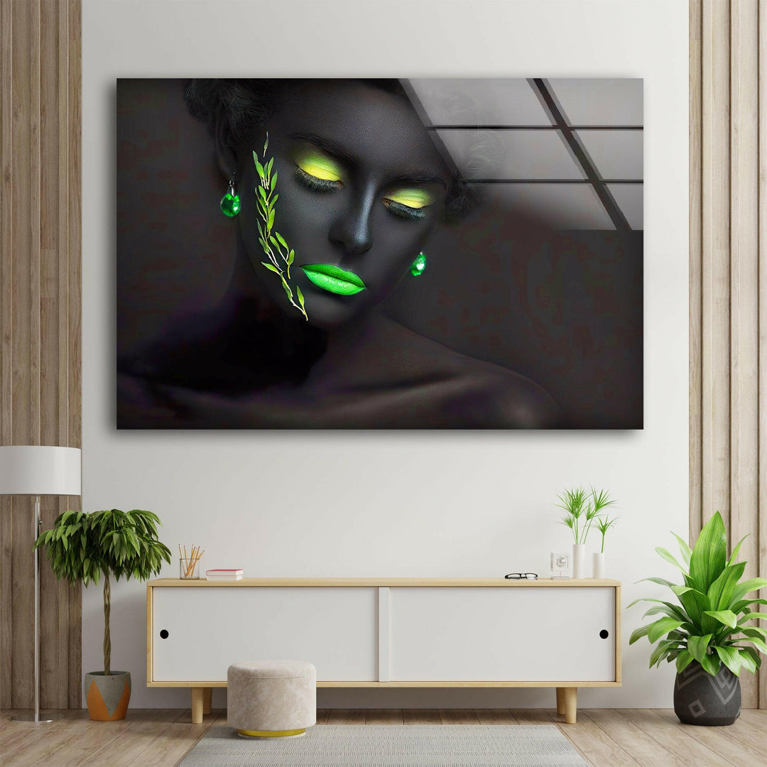 Neon, Black Woman Portrait Glass Wall Art, large glass photo prints, glass wall photos