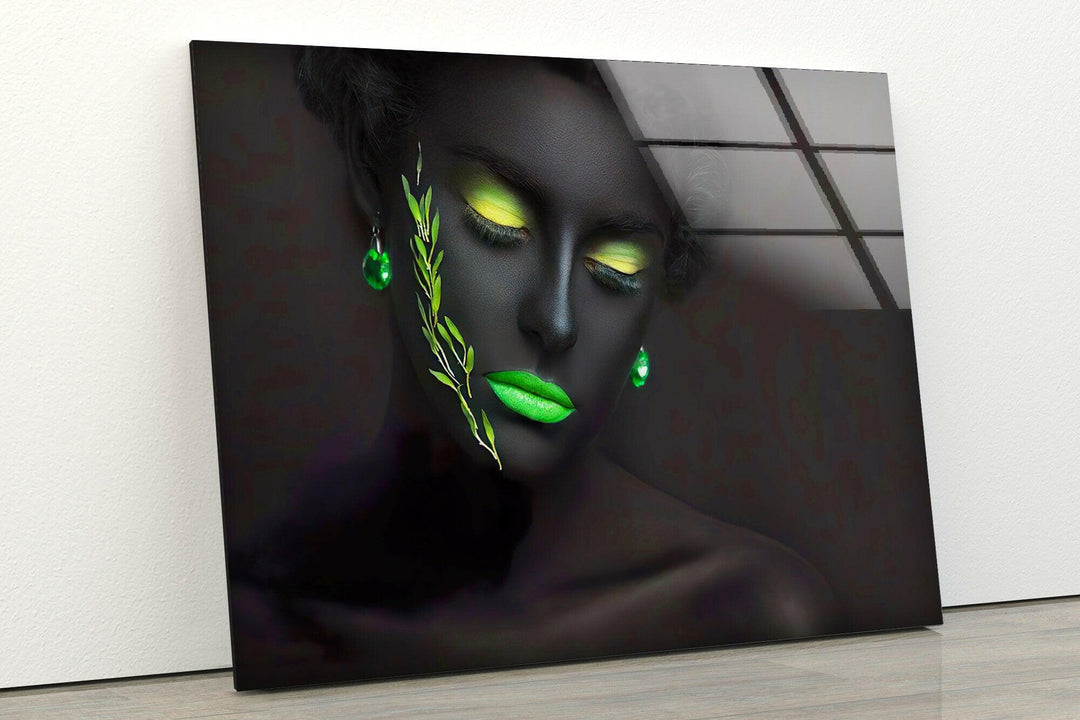 Neon, Black Woman Portrait Glass Wall Art, custom glass photo prints, large glass prints