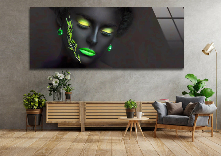 Neon, Black Woman Portrait Glass Wall Art, photo print on glass, prints on glass wall art