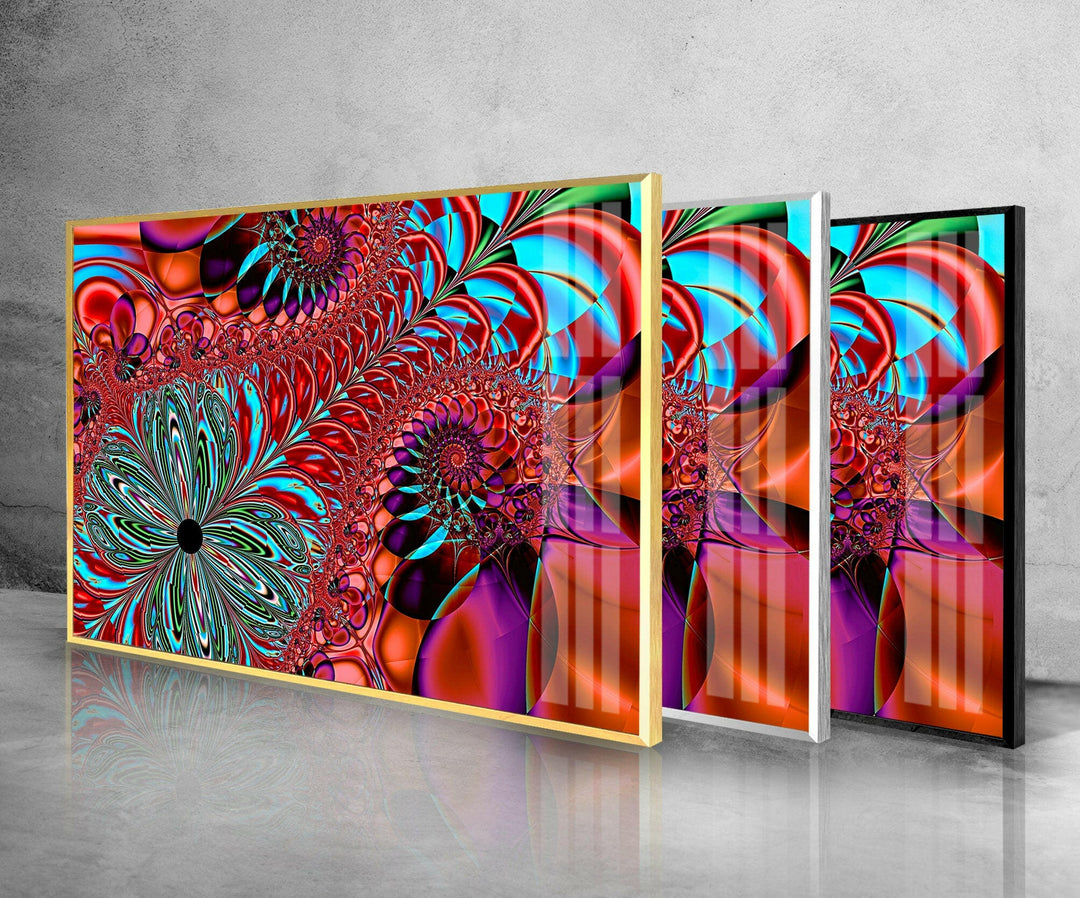 Vivid Abstract Fractal Glass Wall Art, picture on glass wall art, photos printed on glass