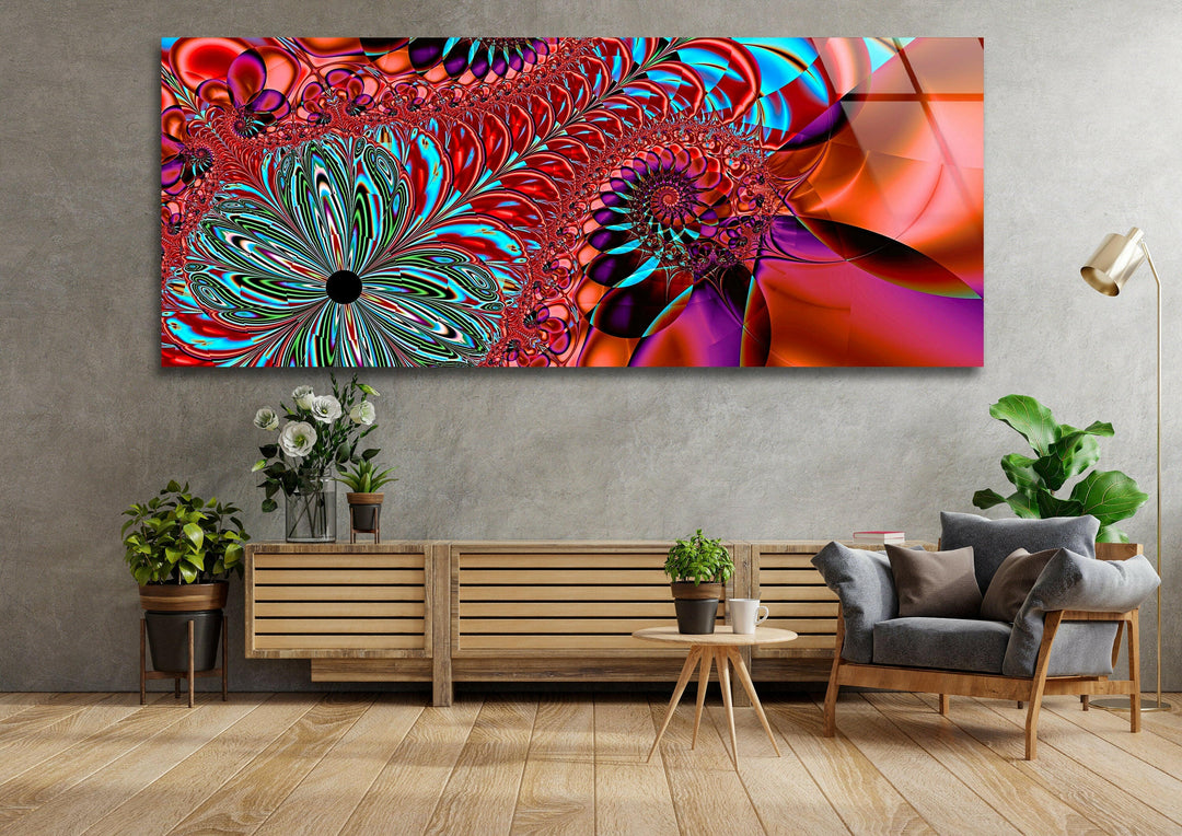 Vivid Abstract Fractal Glass Wall Art, glass pictures for Wall, glass prints wall art