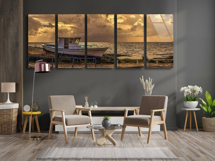 Fishing Boat On The Coastal Glass Wall Art, print on glass, glass printed photos