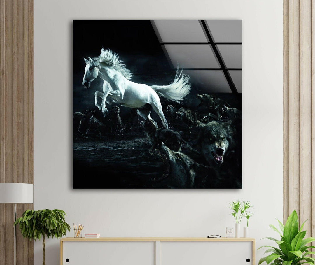 Wolf And Horse Glass Wall Art print on glass, glass printed photos