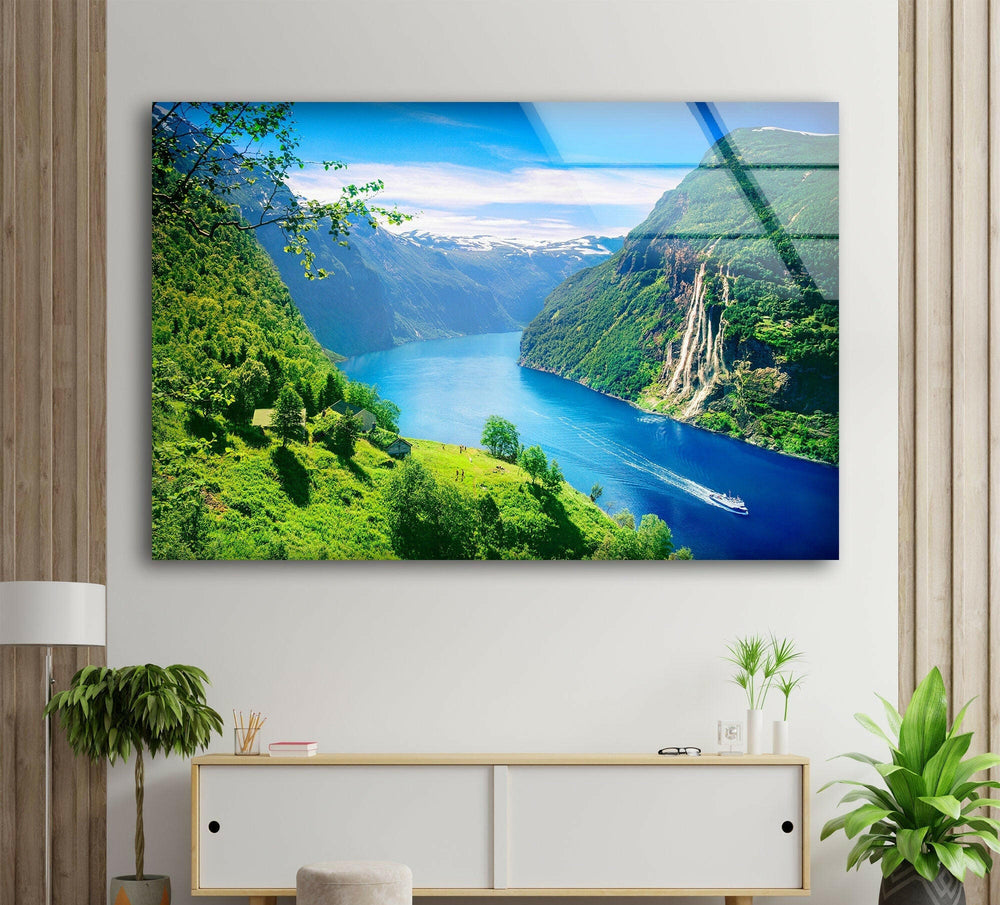 Geirangerfjord Landscape Glass Wall Art glass pictures for Wall, glass prints wall art