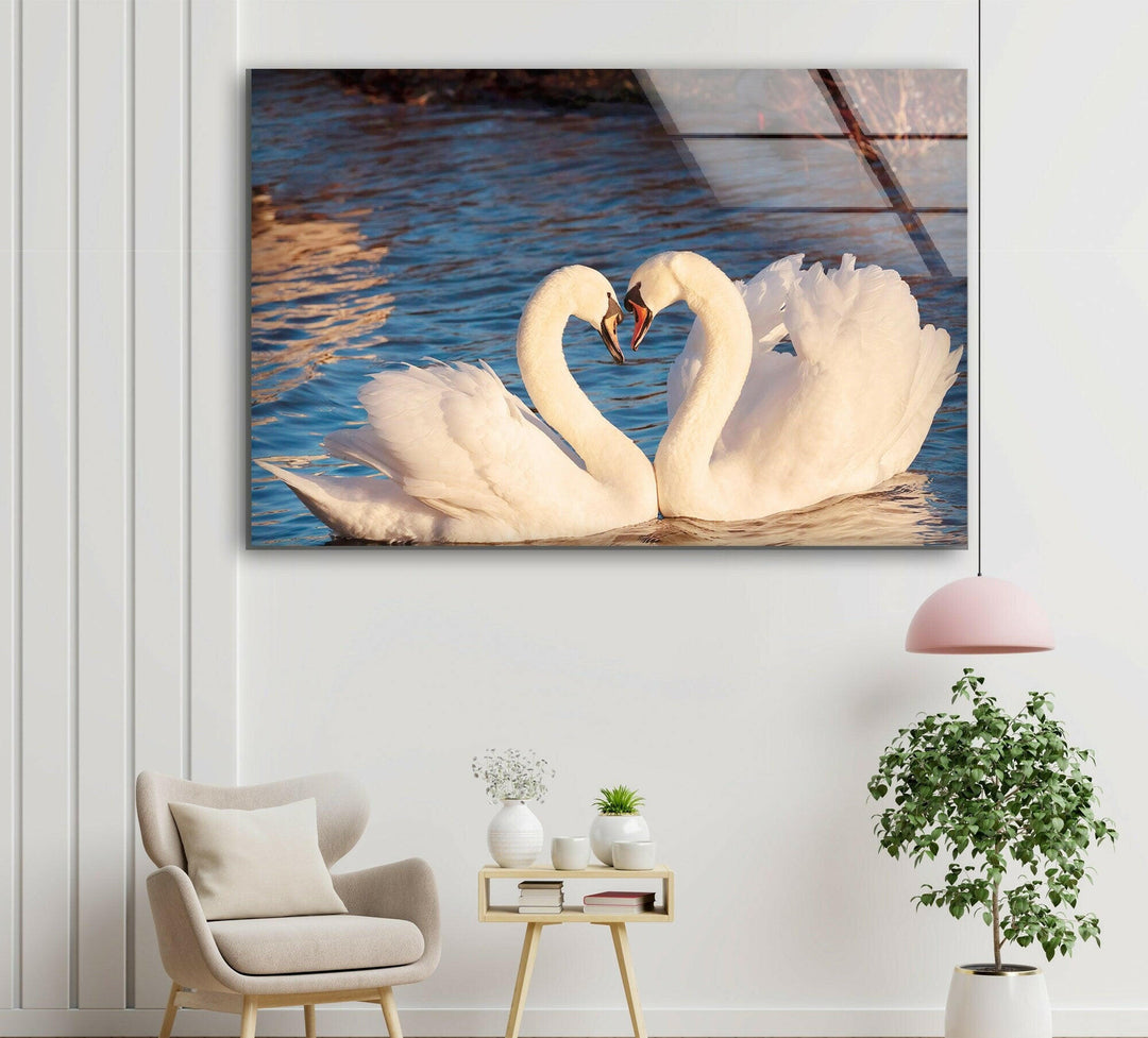 Heart of Swans Glass Wall Art glass pictures for Wall, glass prints wall art