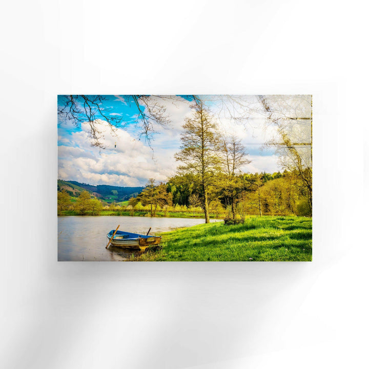 Lake Landscape With Boat Glass Wall Art glass wall decor, glass wall art decor