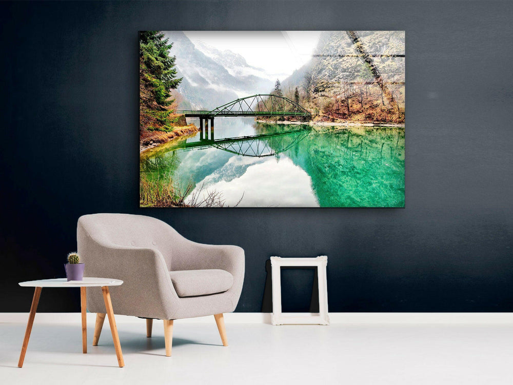 Bridge Over a Lake Glass Wall Art glass pictures for Wall, glass prints wall art