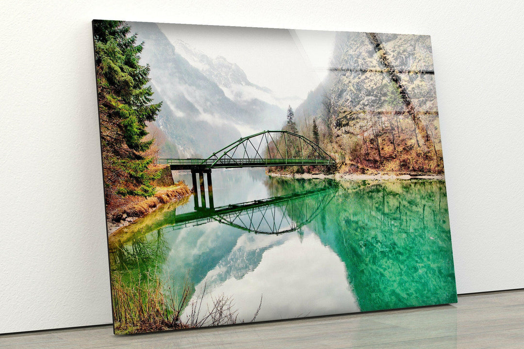 Bridge Over a Lake Glass Wall Art photo print on glass, prints on glass wall art