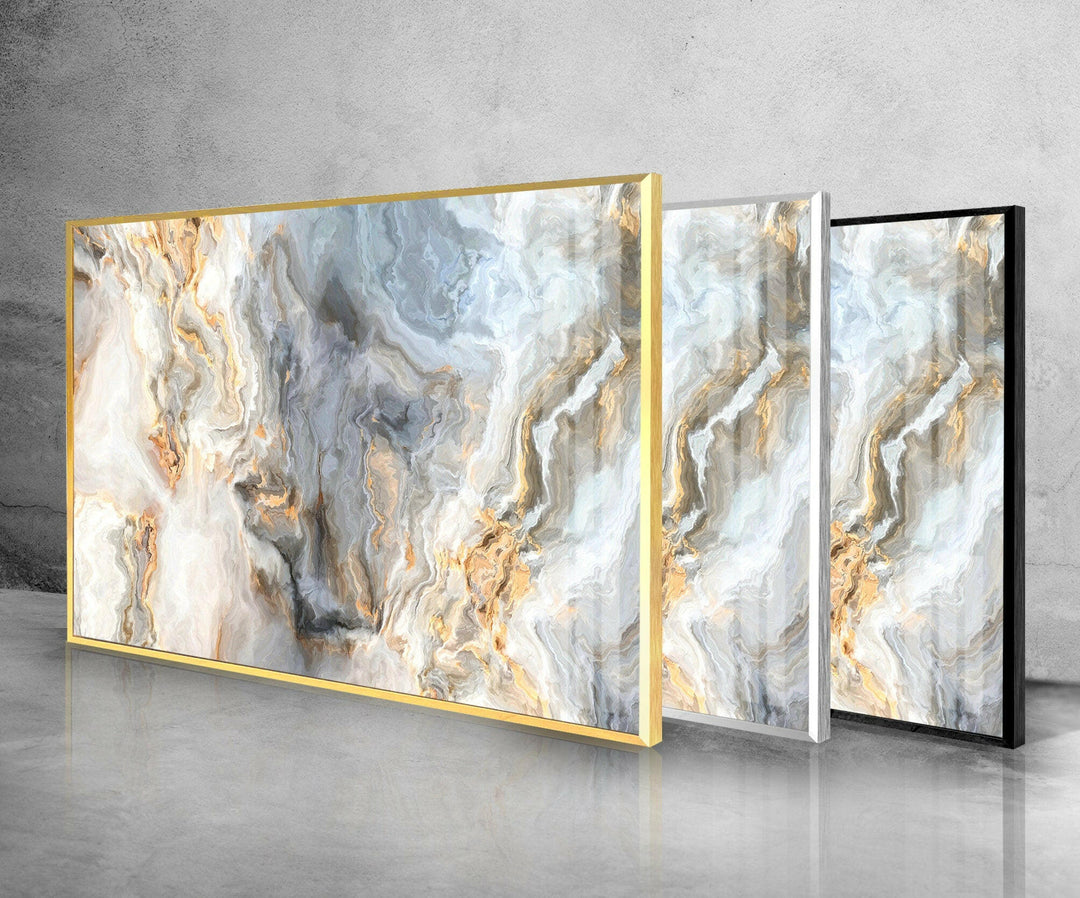 Curly Gray and Gold Veins Marble Glass Wall Art