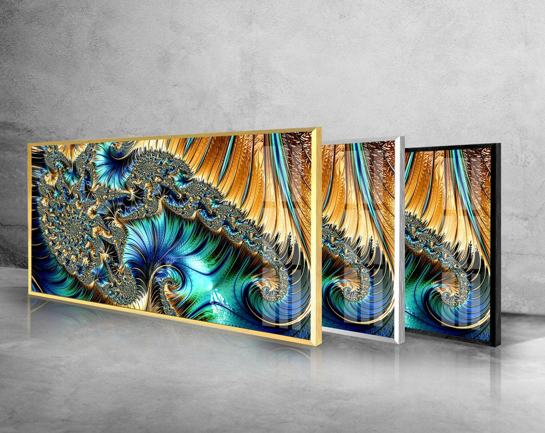 Golden Fractal Panoramic Glass Wall Art glass wall decor, glass wall art decor