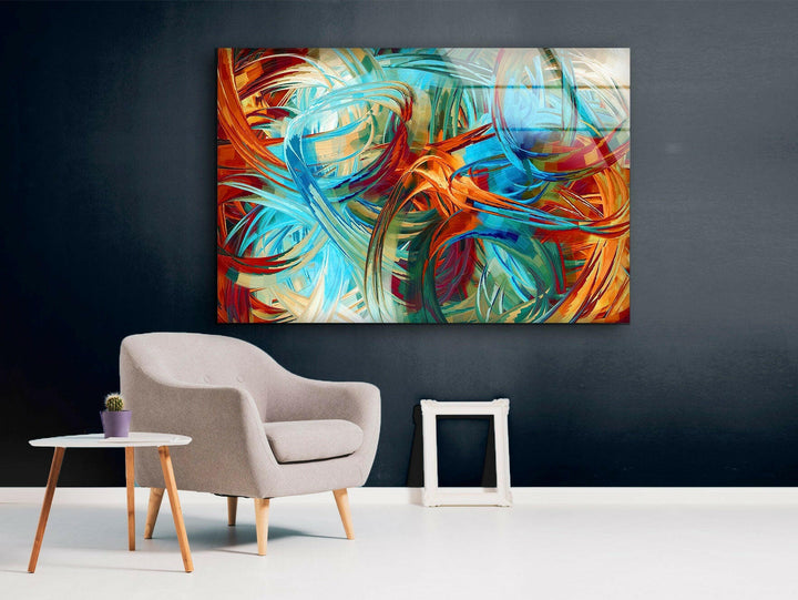 Brightly Blue Abstract Painting Glass Wall Art custom glass photo prints, large glass prints
