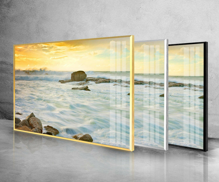 Big Ocean Waves Glass Wall Art print picture on glass, Tempered Glass Wall Art