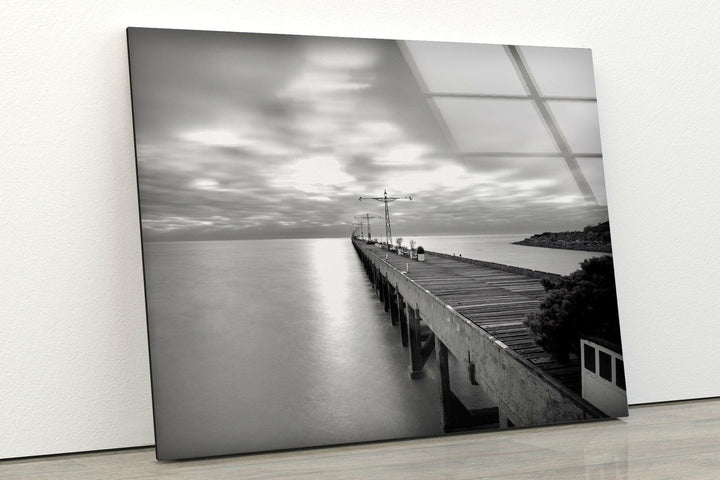 Black & White Dock Glass Wall Art glass pictures for Wall, glass prints wall art