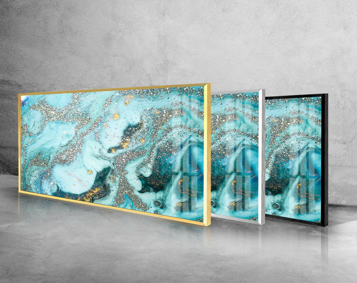 Blue, Silver Marble Abstract Glass Wall Art, glass image printing, glass prints from photos