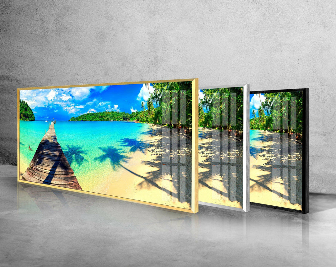 Tropical Beach and Dock Glass Wall Art, Glass Printing Wall Art, Print photos on glass