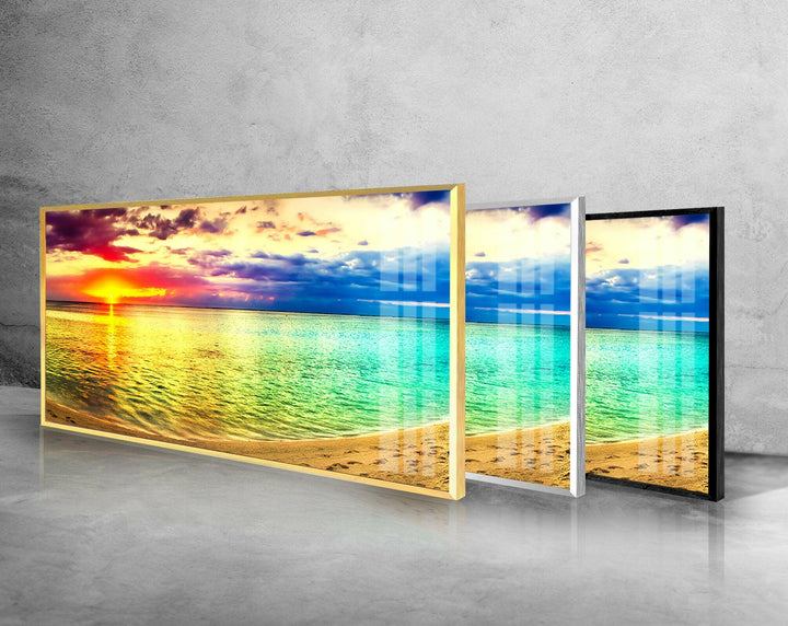 Colorful Sunset & Beach Landscape Glass Wall Art, photo print on glass, prints on glass wall art