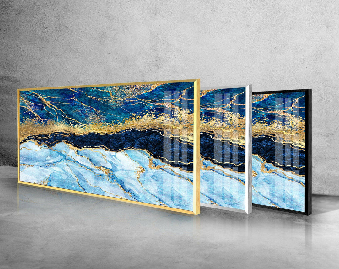 Blue, Gold Marble Abstract Glass Wall Art, print picture on glass, Tempered Glass Wall Art