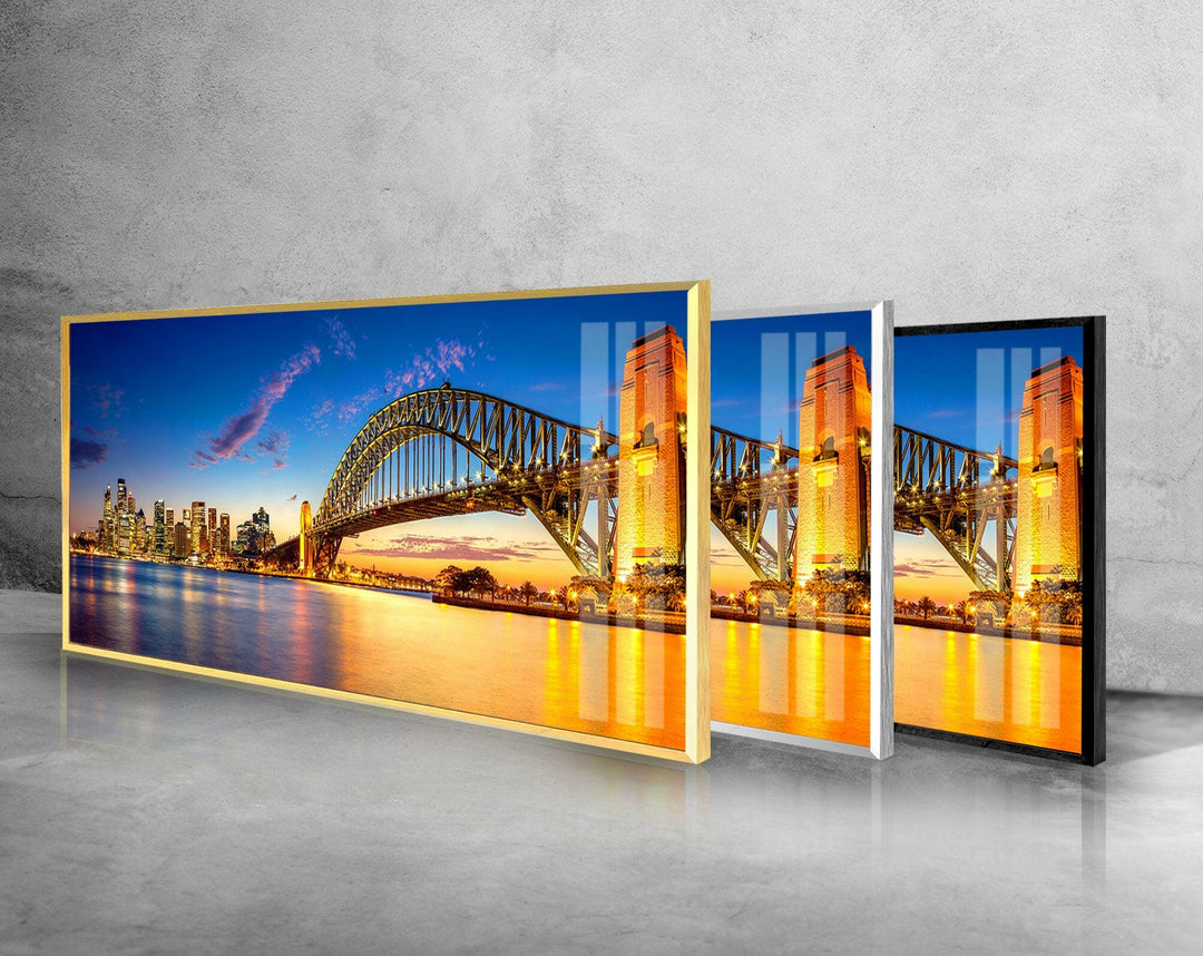 Harbour Bridge Night Cityscape Glass Wall Art, picture on glass wall art, photos printed on glass