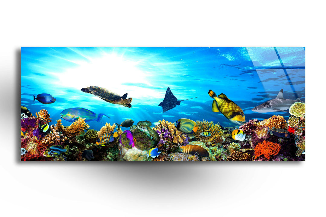 Ocean Life Glass Wall Art, glass art painting, glass art for the Wall