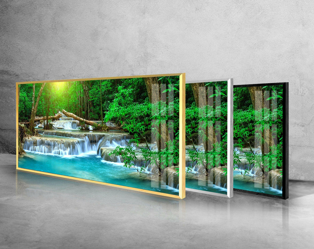 Waterfall In Tropical Forest Glass Wall Art, glass wall decor, glass wall art decor