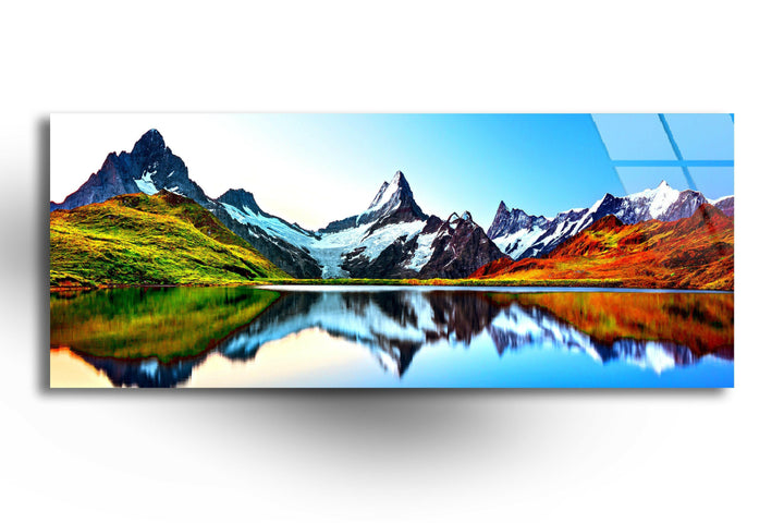 Lake Bachalpsee & Mountain Landscape Glass Wall Art, print picture on glass, Tempered Glass Wall Art