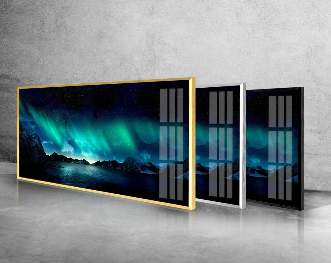 Northern Lights & Lake Landscape Glass Wall Art, custom glass pictures, glass art prints