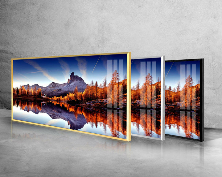 Mountain Lake Landscape Glass Wall Art, glass art painting, glass art for the Wall