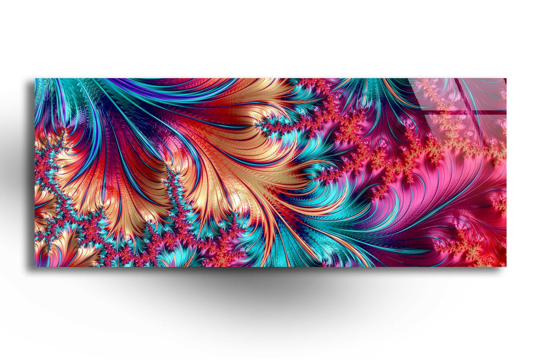 Colored Leafy Fractal Abstract Glass Wall Art, glass wall decor, glass wall art decor