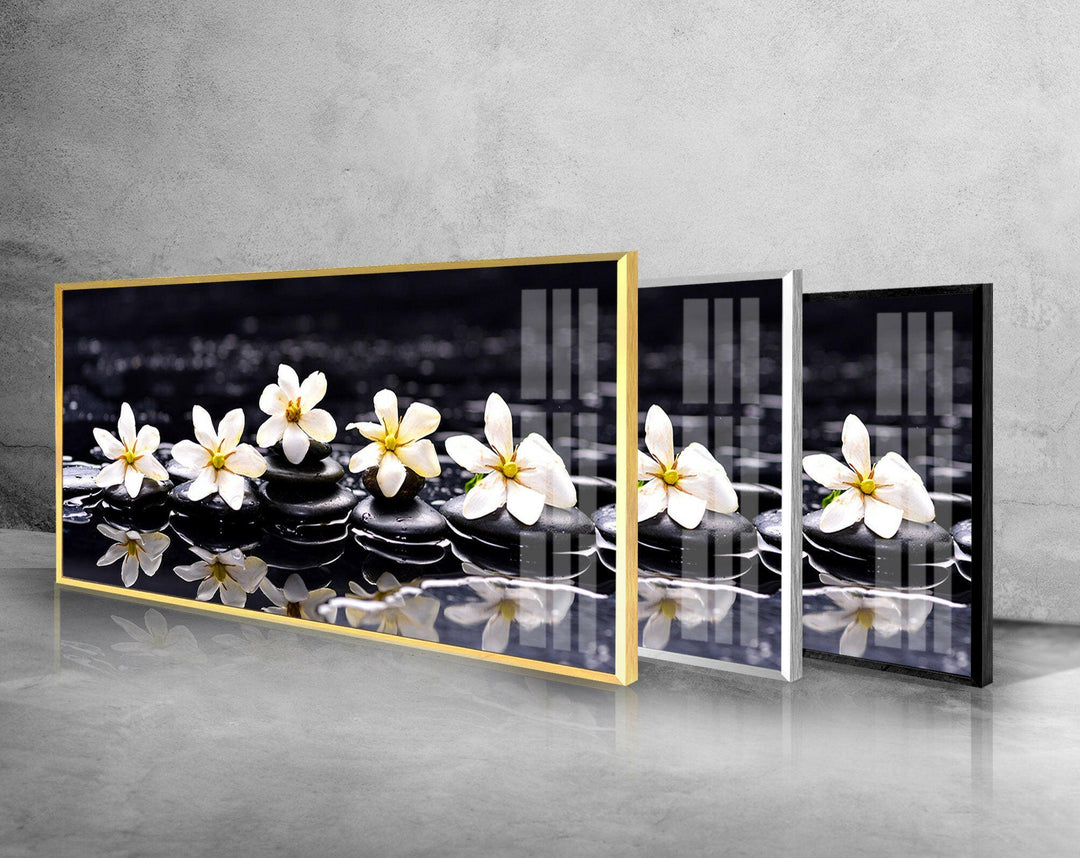 Gardenia With Therapy Stones Glass Wall Art, glass image printing, glass prints from photos