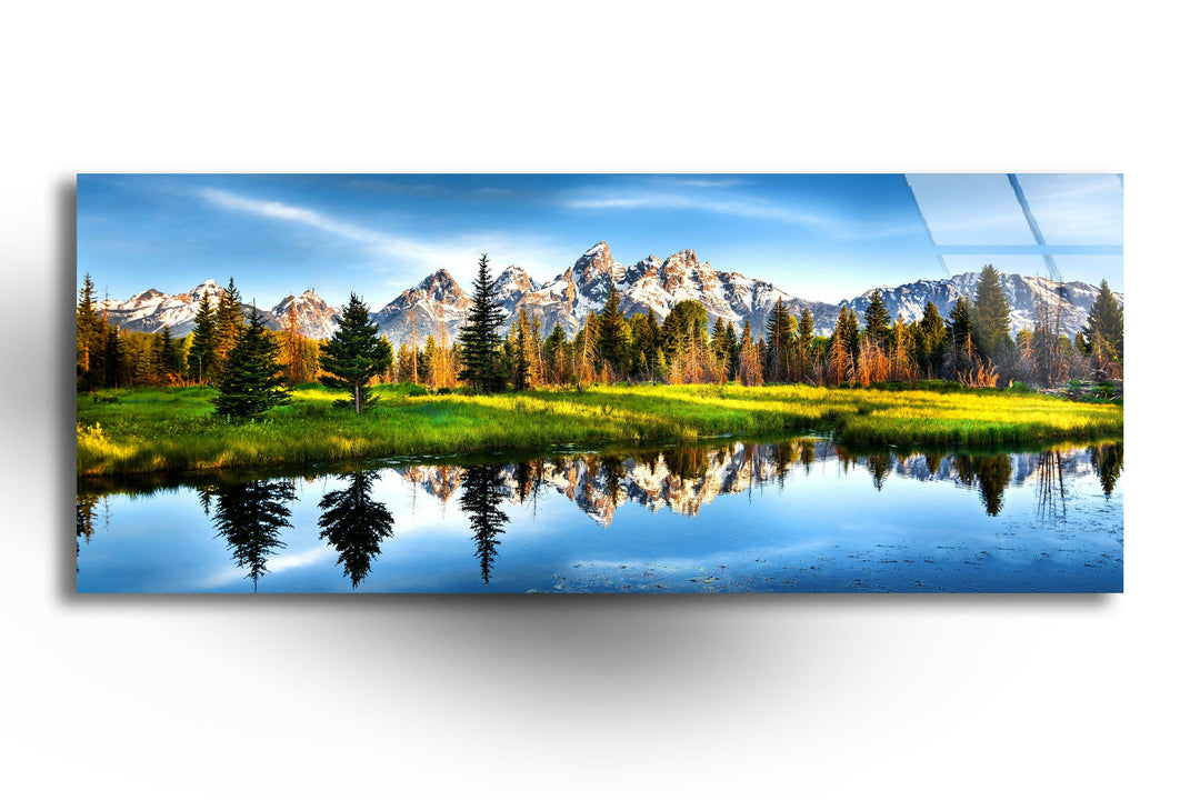 Grand Teton Lake&Nature Landscape Glass Wall Art, print picture on glass, Tempered Glass Wall Art