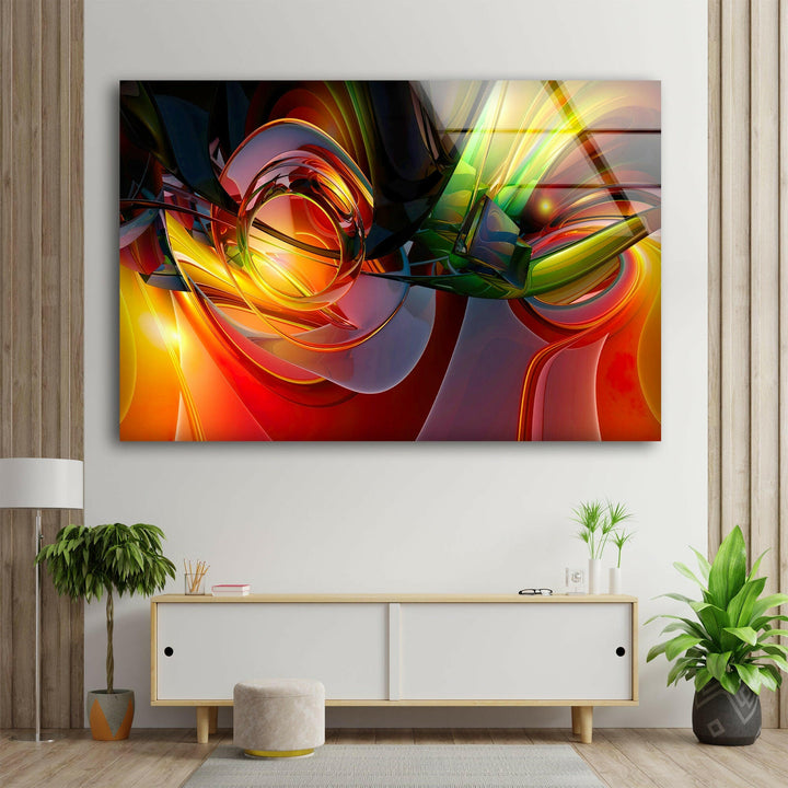 Red and Green Fractal Glass Wall Art