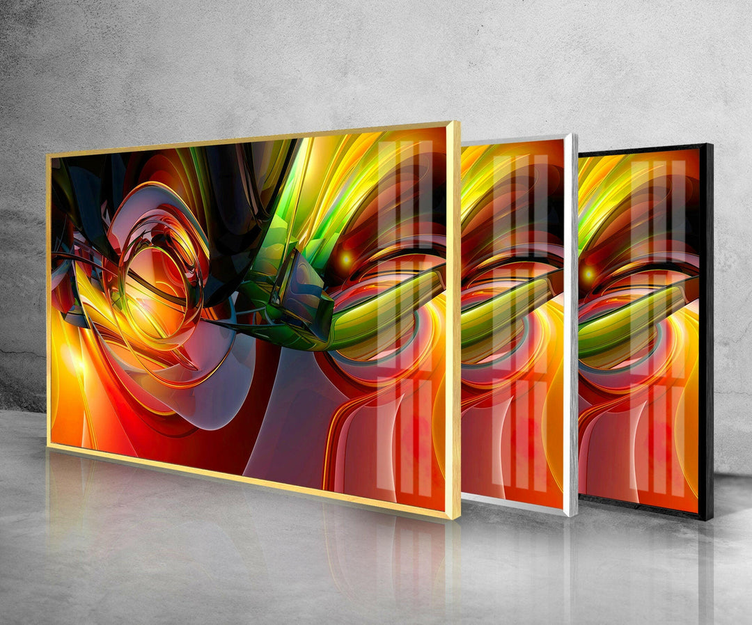 Red and Green Fractal Glass Wall Art