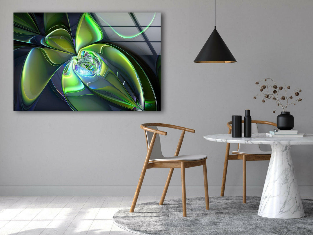 Green 3D Fractal Glass Wall Art