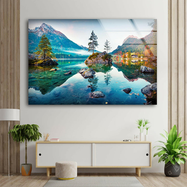 Hintersee Lake Landscape Glass Wall Art  stained glass wall art, stained glass wall decor