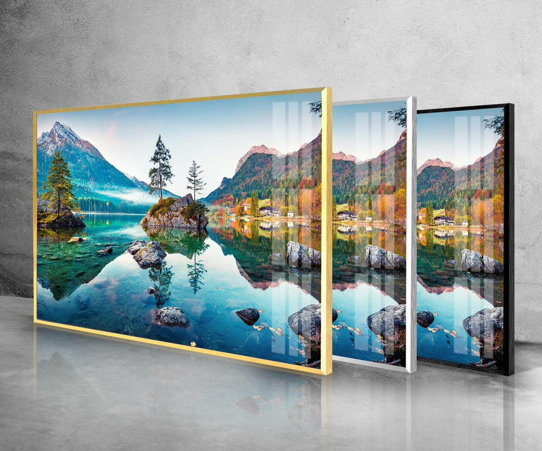 Hintersee Lake Landscape Glass Wall Art custom glass pictures, glass art prints