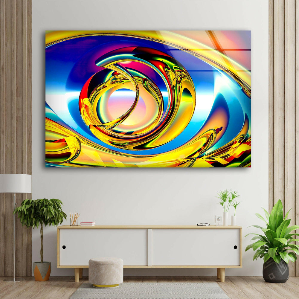 Golden Fractal Abstract Glass Wall Art glass wall decor, glass wall art decor
