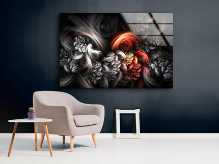 Black and Red Fractal Glass Wall Art