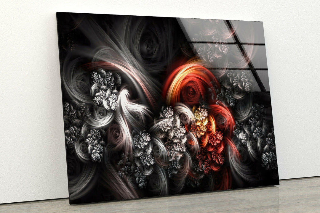 Black and Red Fractal Glass Wall Art , large glass photo prints, glass wall photos