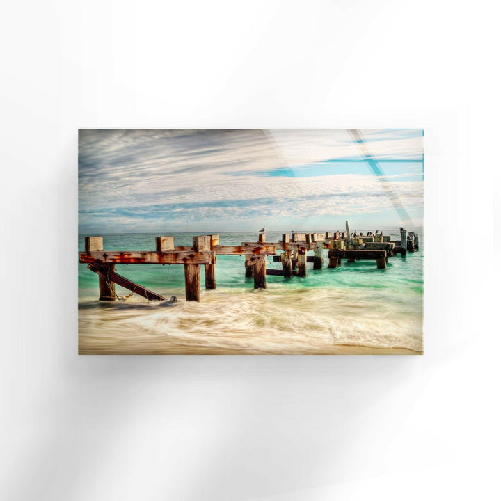 Pier Leading Out Over The Sea Glass Wall Art glass art painting, glass art for the Wall