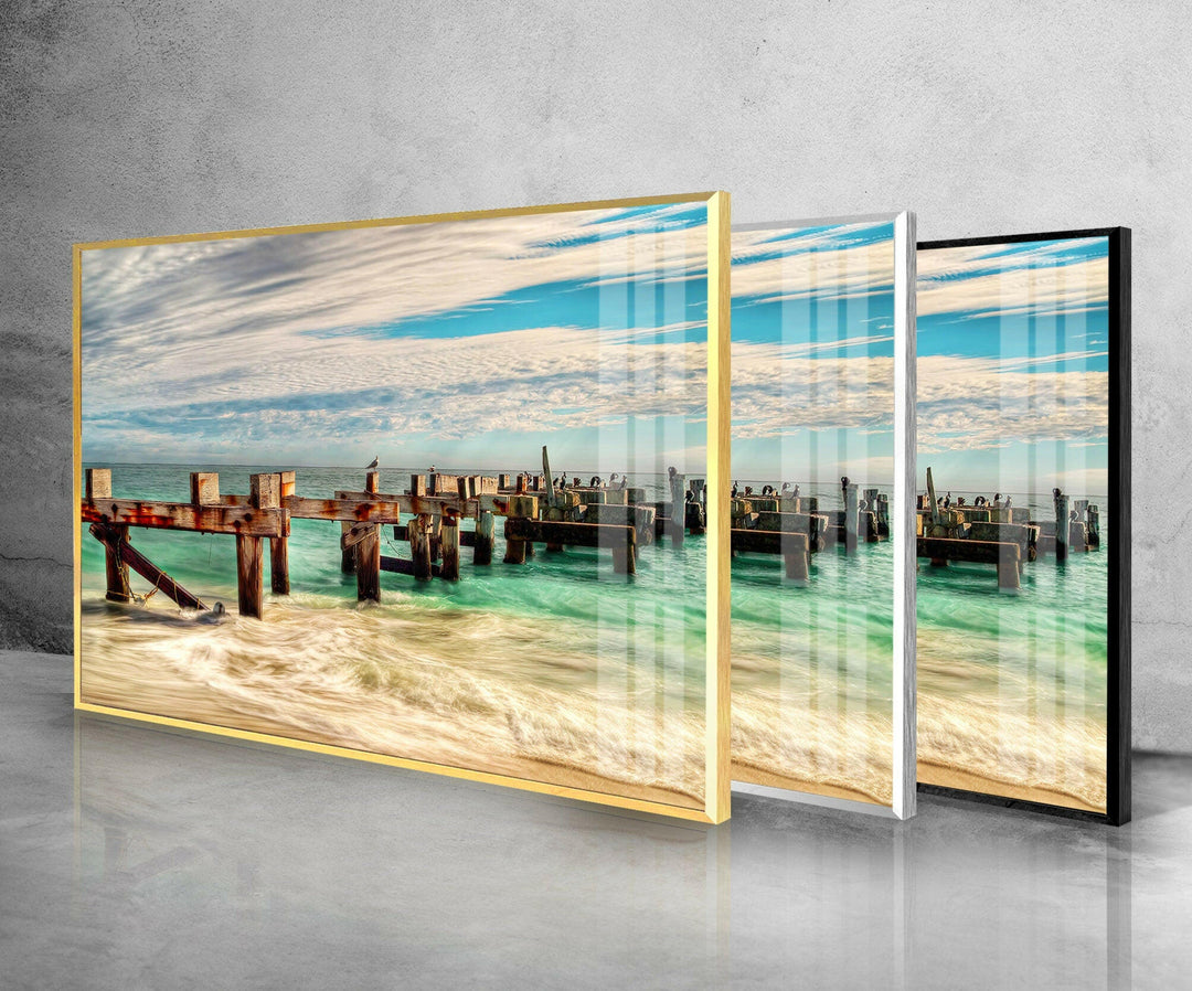 Pier Leading Out Over The Sea Glass Wall Art custom glass pictures, glass art prints