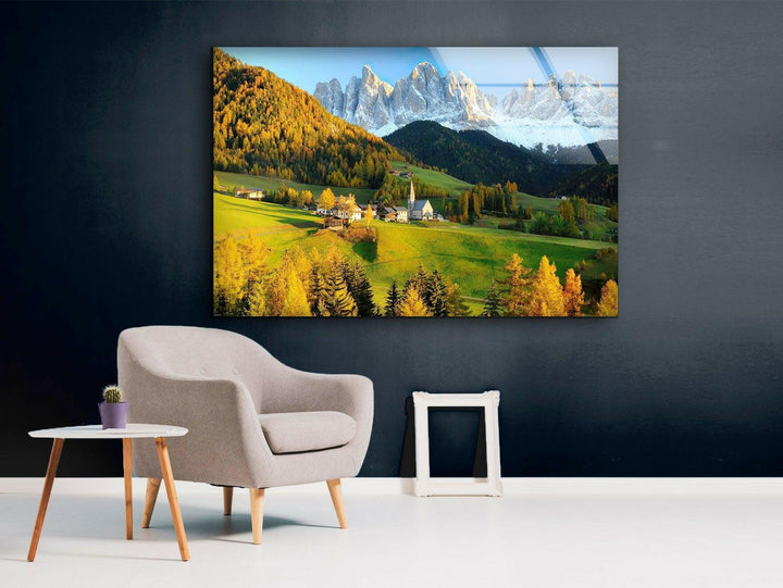 Val Di Funes Landscape Glass Wall Art glass pictures for Wall, glass prints wall art