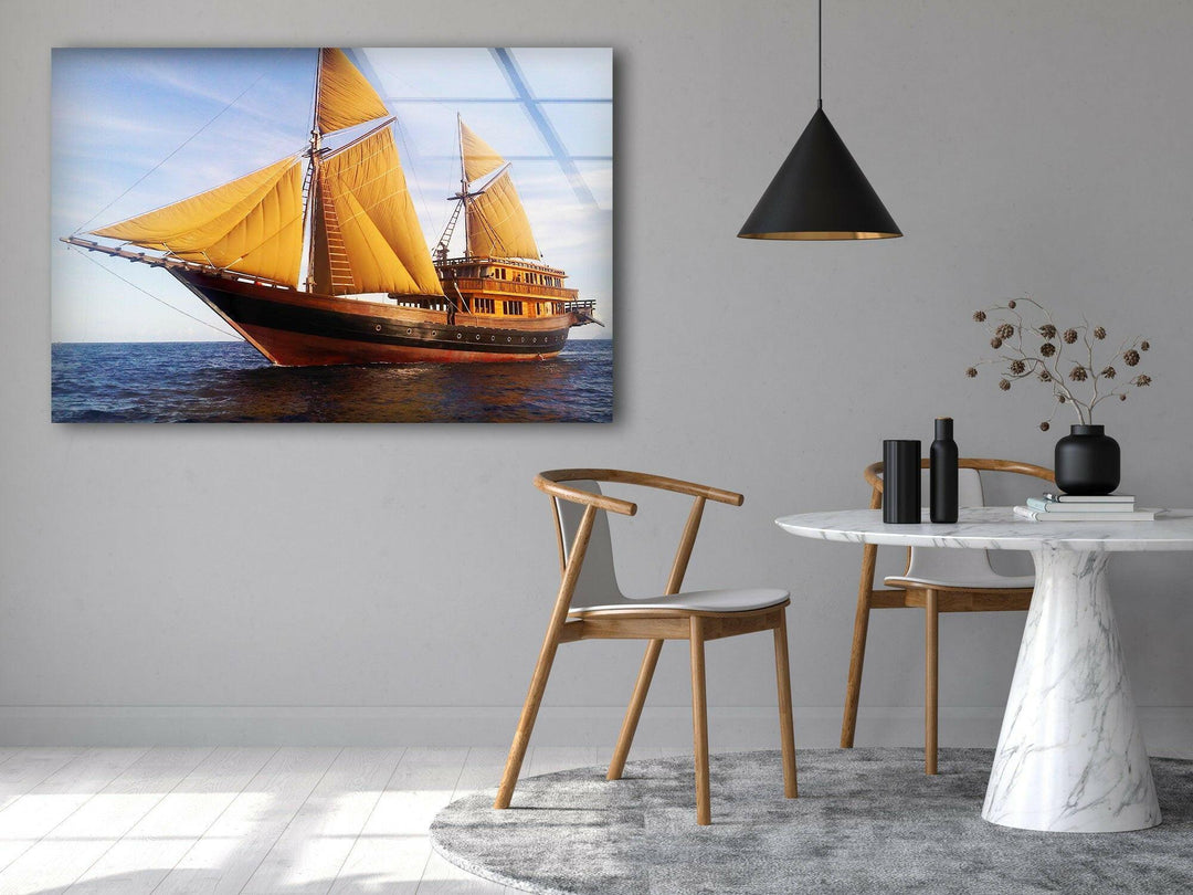 Sailing Yacht Nautical Glass Wall Art photo print on glass, prints on glass wall art