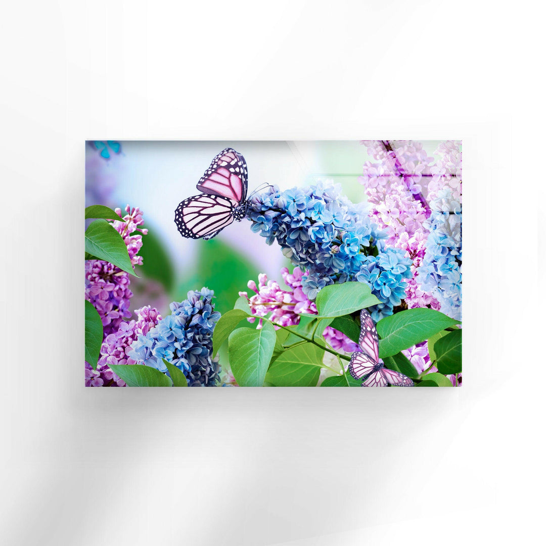 Butterfly And Lilac Flower Glass Wall Art, art glass wall art, glass wall art pictures
