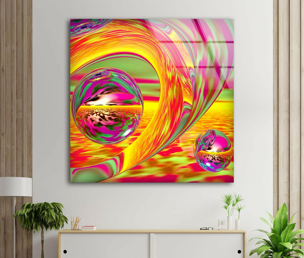 Gold & Orange Abstract Glass Wall Art glass pictures for Wall, glass prints wall art
