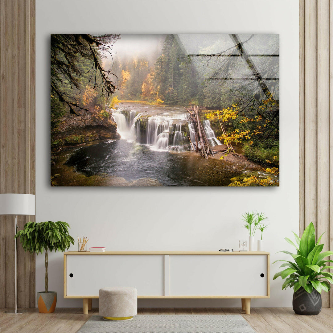 Lower Lewis River Falls Glass Wall Art photo print on glass, prints on glass wall art